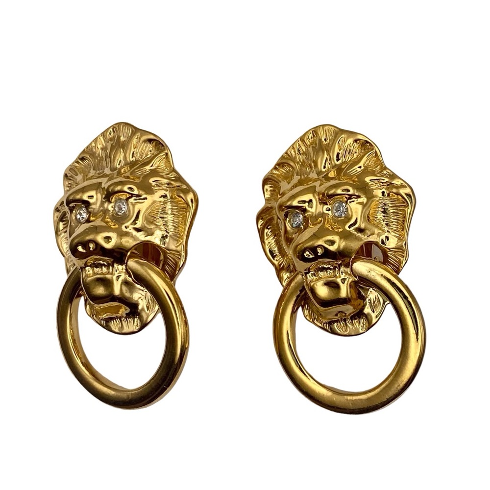 Vintage Kenneth Jay Lane for Avon Lion Head Door Knocker Clip On Earrings